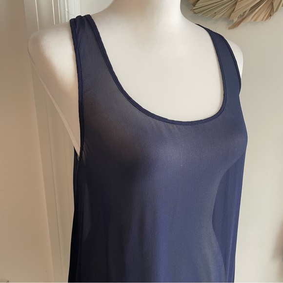 Anthropologie Odille Navy Blue Sheer Swing Top! Great condition! 4 - Picture 3 of 11